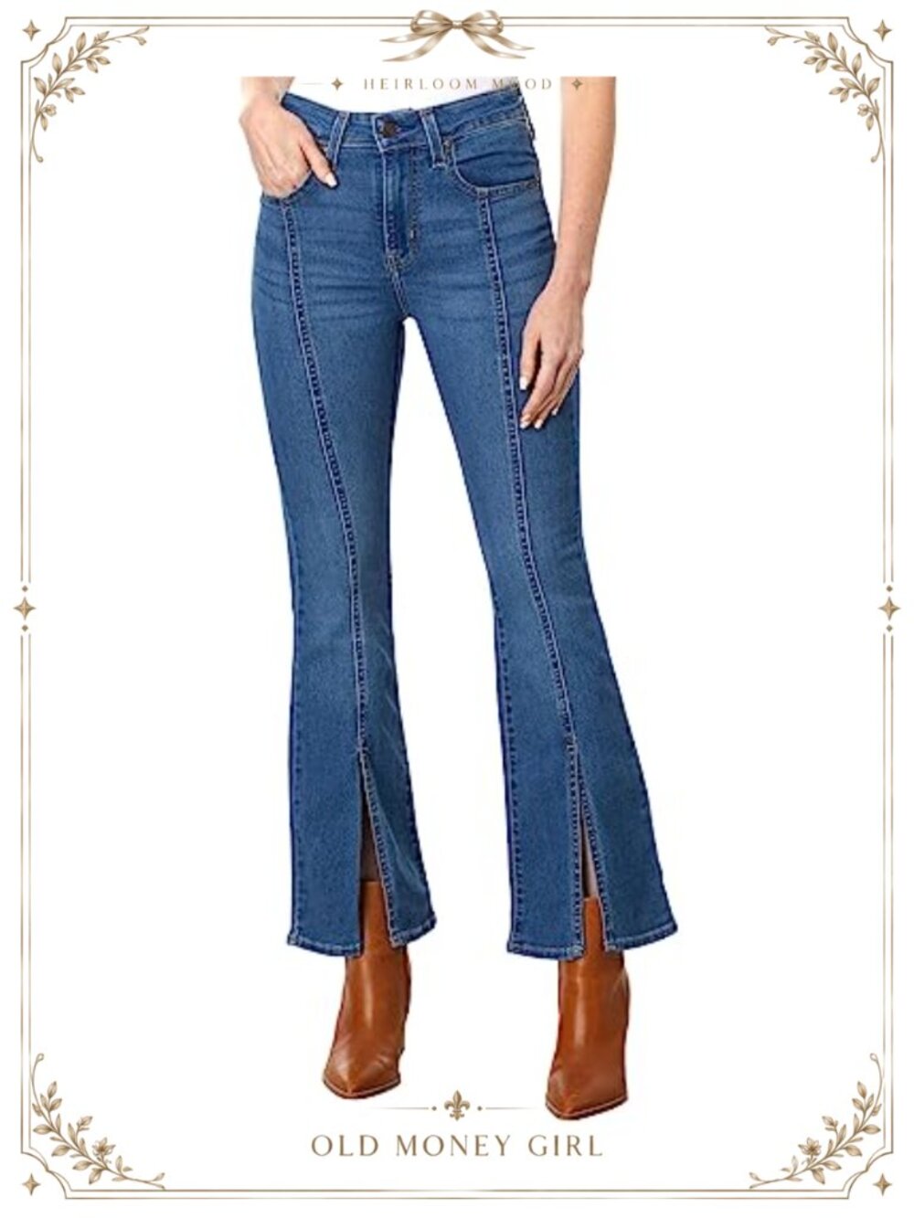 High Rise Flare Split Hem Jeans Tight Hip Casual Fall Denim Trendy